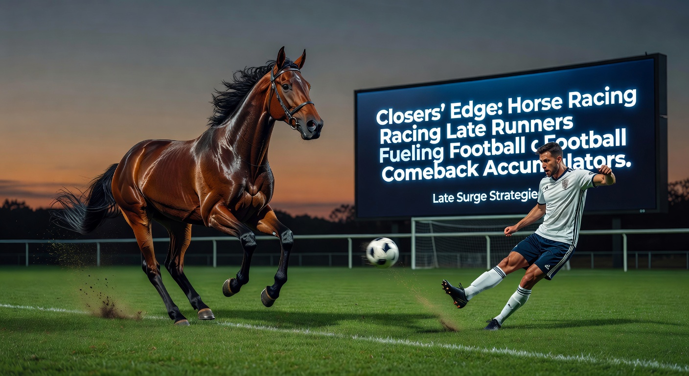 A horse surges powerfully from the back of the pack in the final stretch of a thrilling race, embodying the closer's edge.