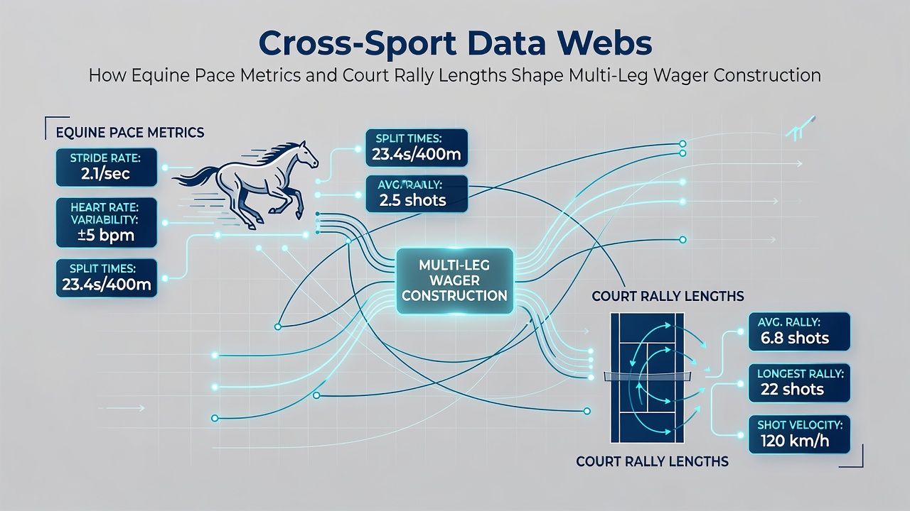 Analytics dashboard displaying integrated equine pace and tennis rally data for multi-leg betting products