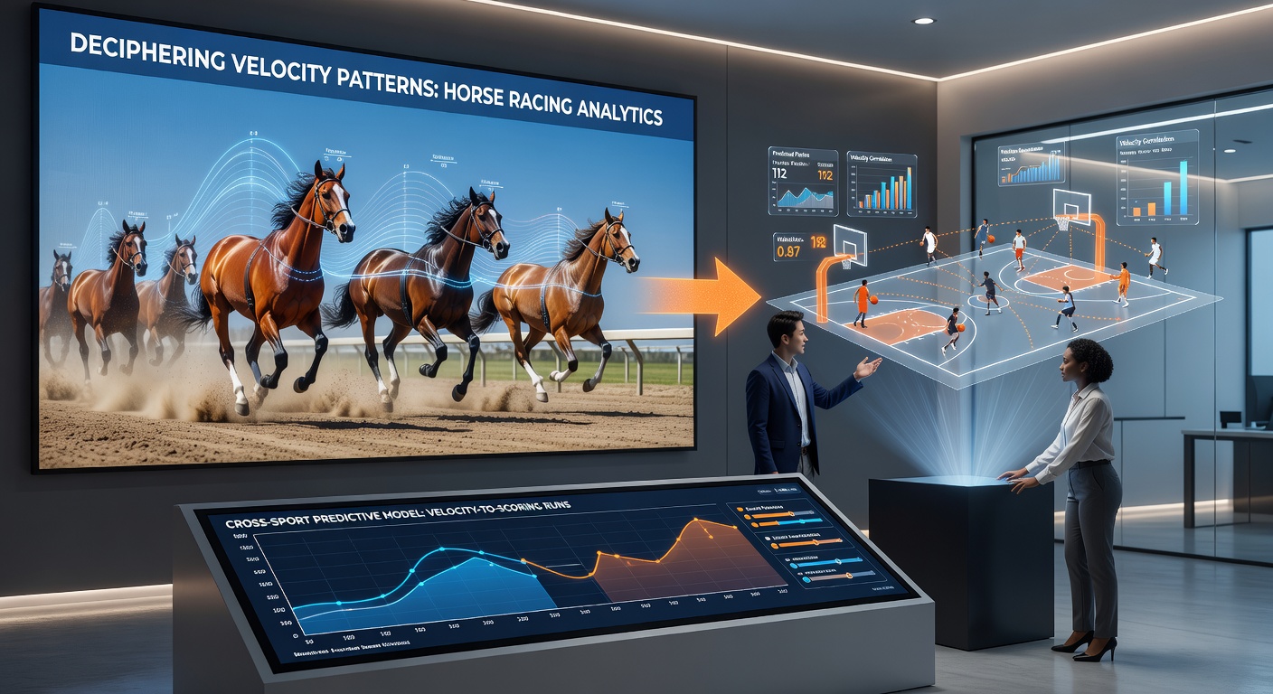 Comparative graphs showing horse racing sectional splits next to basketball possession velocity trends