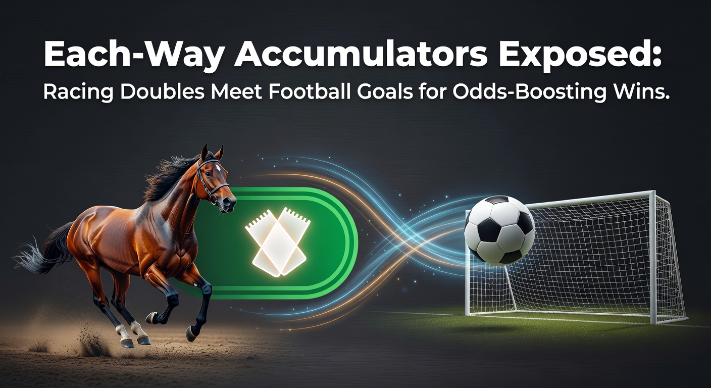 Horse racing track with punters checking odds on each-way accumulator bets alongside a football stadium scoreboard highlighting goal scorers