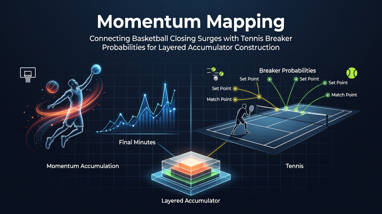 Visual representation of momentum shifts in basketball games transitioning into tennis tiebreak probability models for accumulator layers
